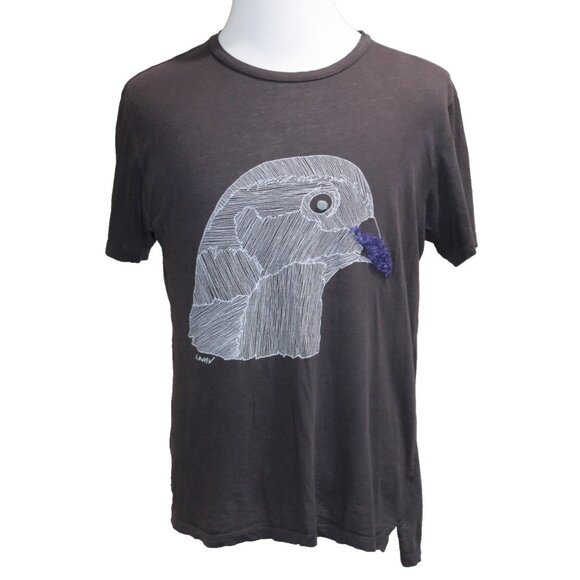 Lanvin Paris Men’s Embroidered Bird Spell Out Logo T-Shirt Gray Size Small - Picture 1 of 8